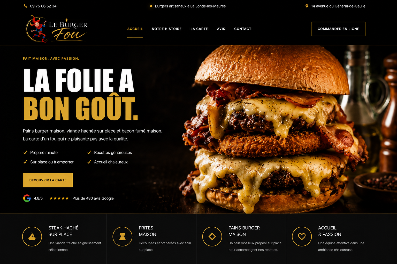 Site internet premium pour restaurant créé par DEFT