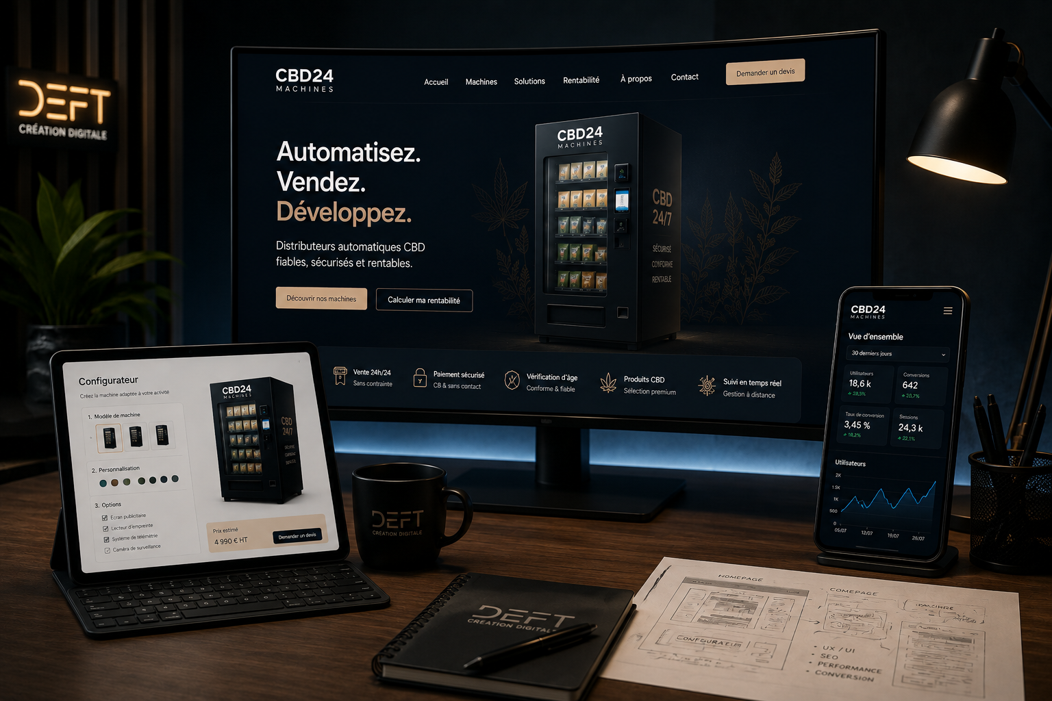Mise en situation du travail réalisé pour CBD24 Machines