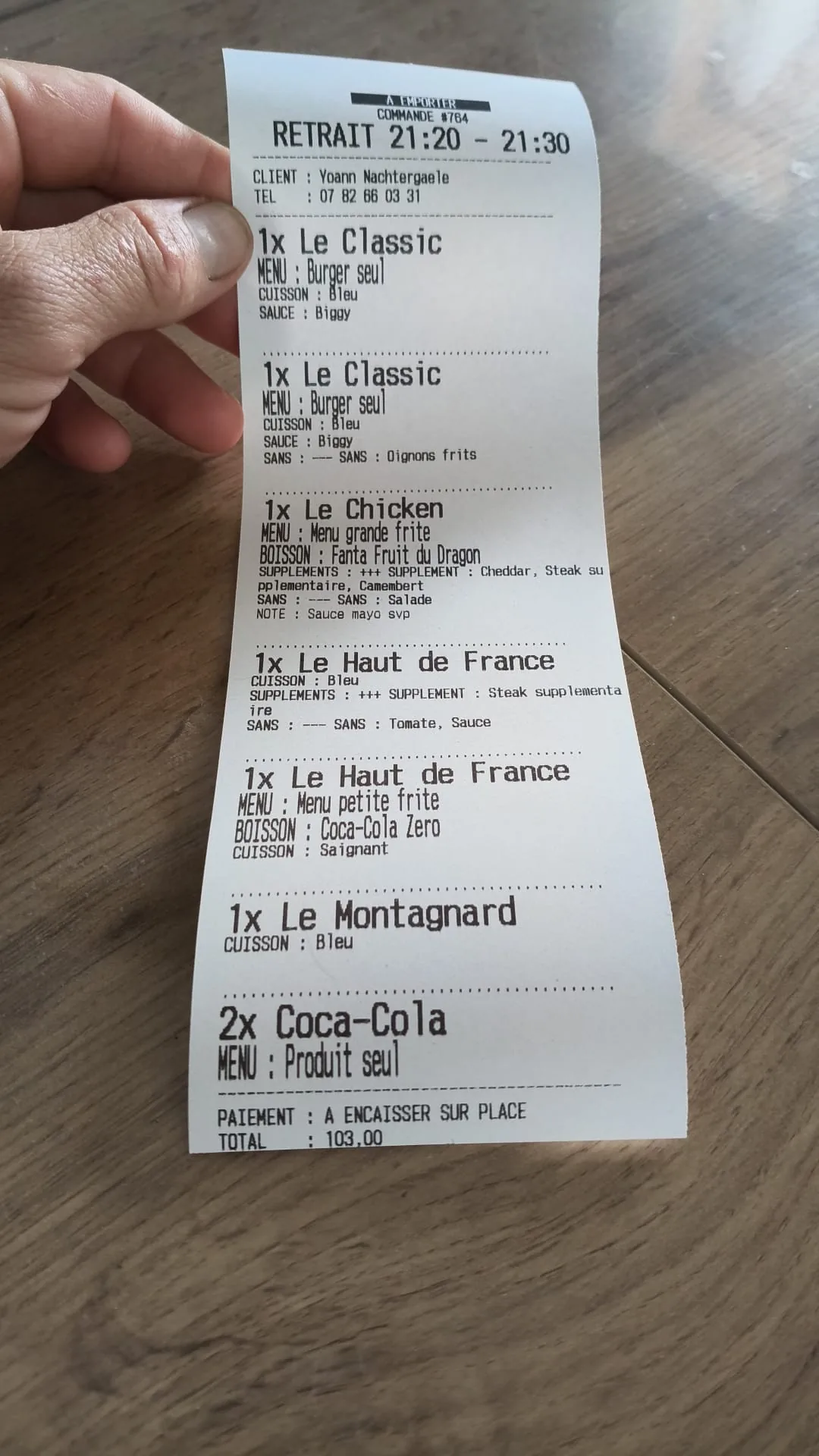 Ticket cuisine imprimé depuis DEFT Restaurant