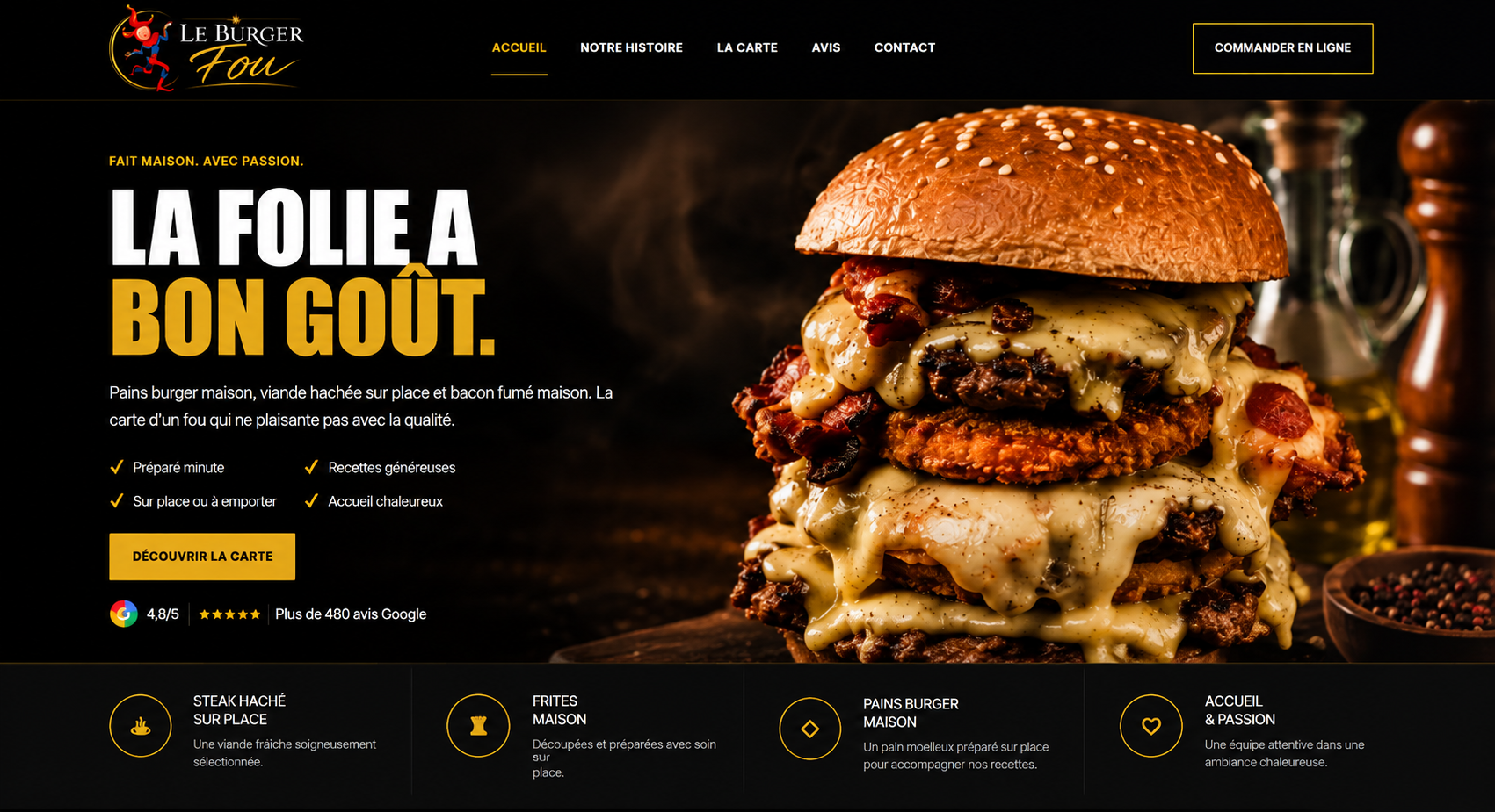 Site internet Le Burger Fou réalisé par DEFT