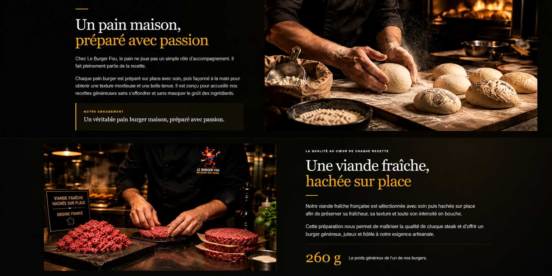 Univers visuel du site internet Le Burger Fou