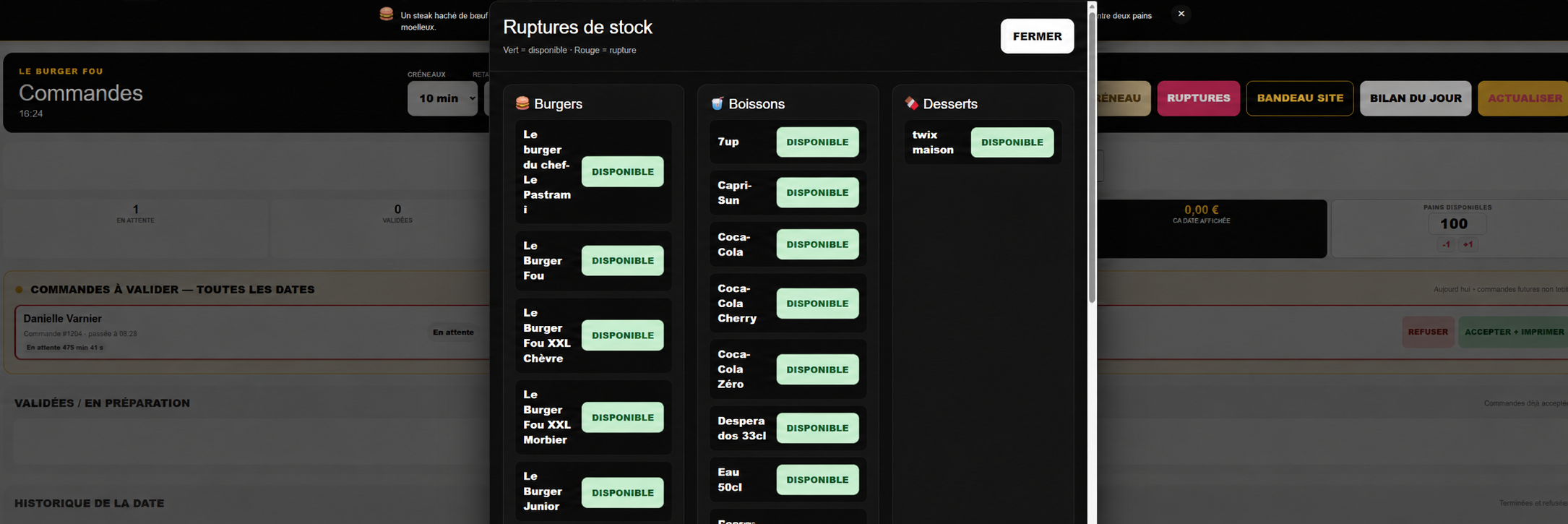 Gestion des ruptures de stock Le Burger Fou